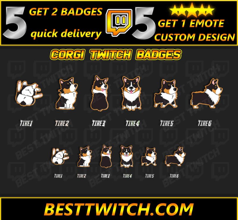 Corgi Twitch Sub Badges Adorable Tiered Loyalty Emotes