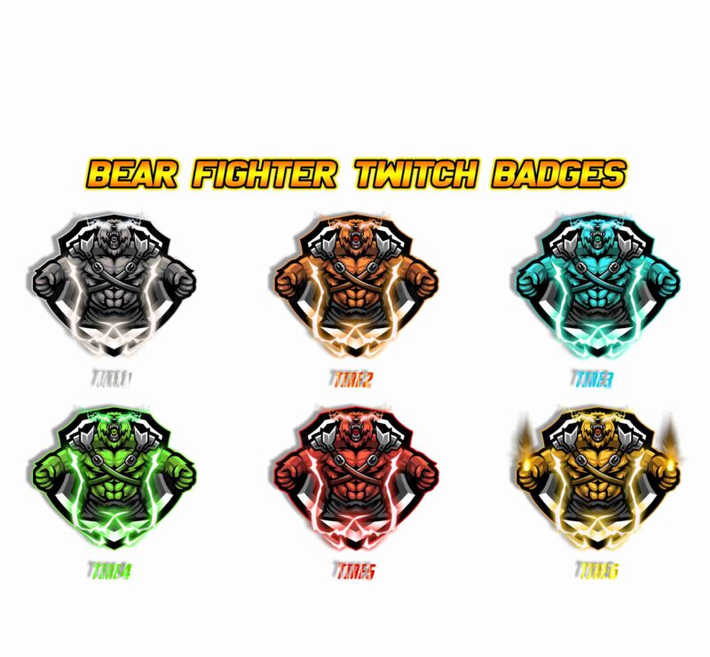 Bear Fighter Twitch Sub Badges 6 Fierce Bear-Themed Sub/Bit Badges