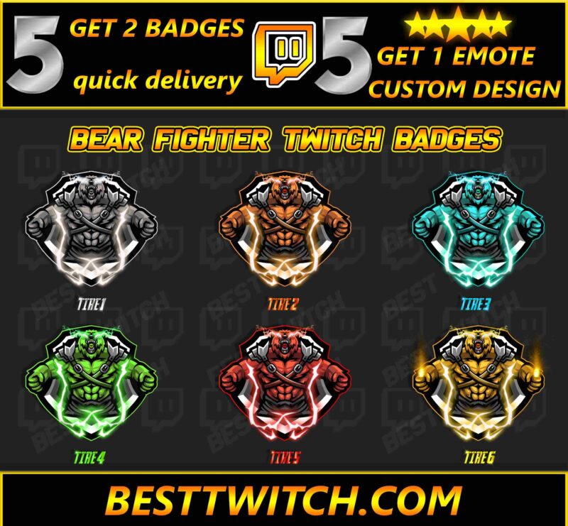 Bear Fighter Twitch Sub Badges 6 Fierce Bear-Themed Sub/Bit Badges