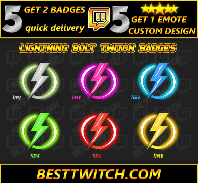Lightning Bolt Twitch Sub Badges Electrifying Tiered Subscriber Icons