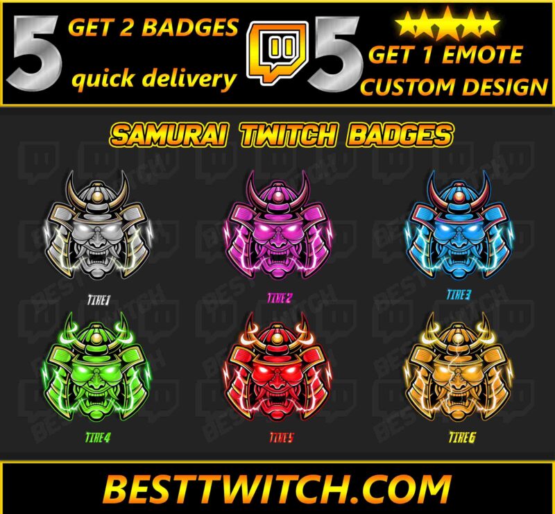Samurai Electric Effect Twitch Sub Badges Glowing Samurai Helmet