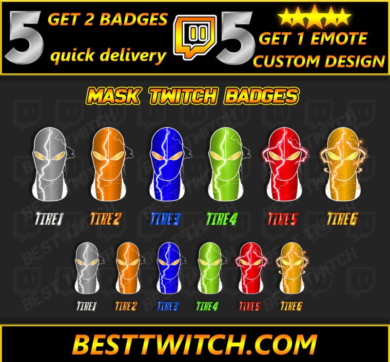 Mask Twitch Sub Badges Custom Tiered Twitch Badges & Emotes