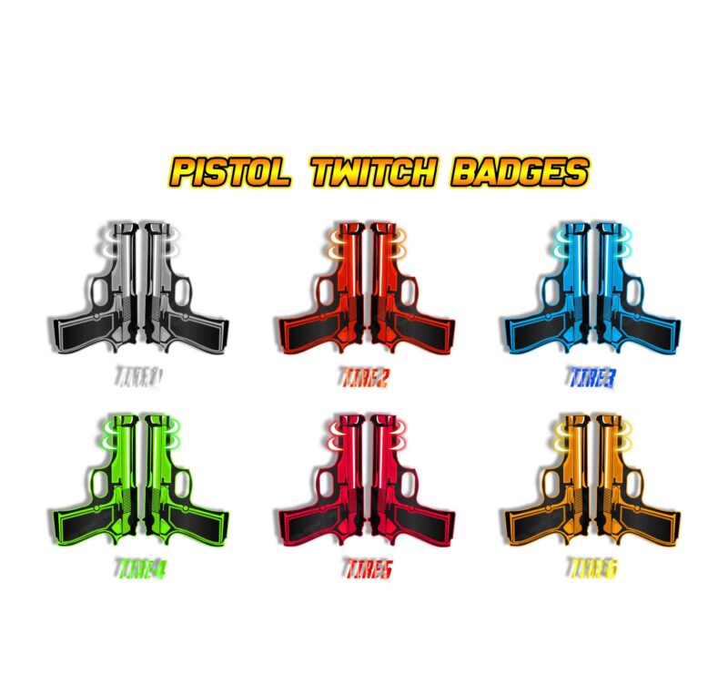 Pistol Twitch Sub Badges Pack (6 Tiers) Custom Gun Design for Streamers
