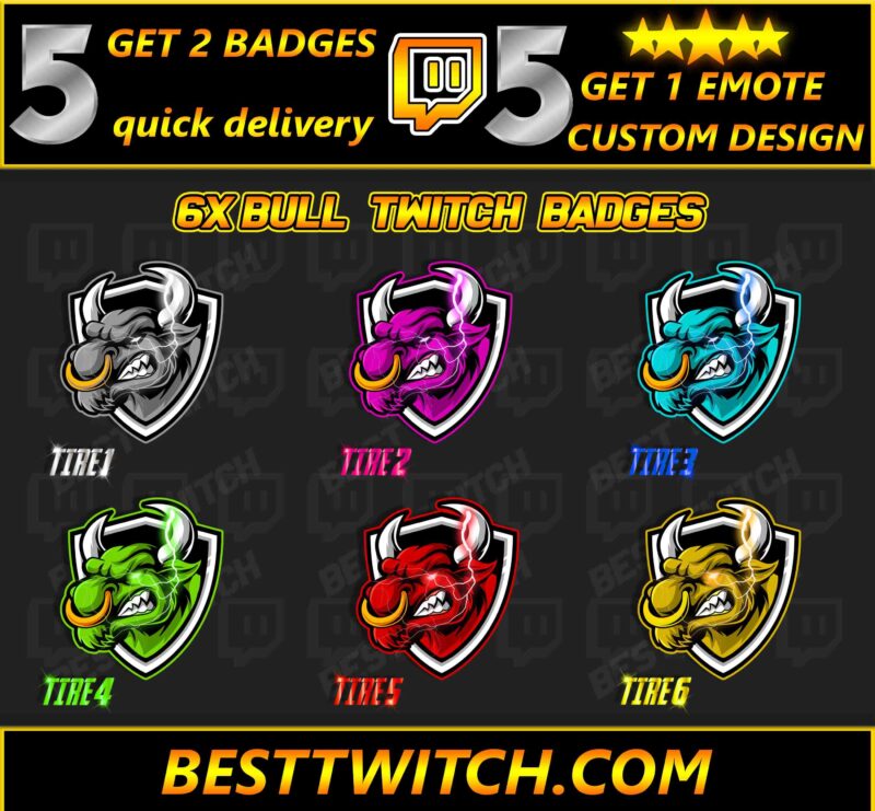 6X Bull Twitch Sub Badges Custom Tiered Subscriber Badges