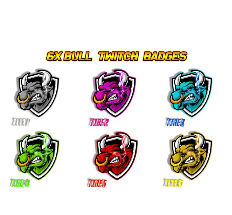 6X Bull Twitch Sub Badges Custom Tiered Subscriber Badges