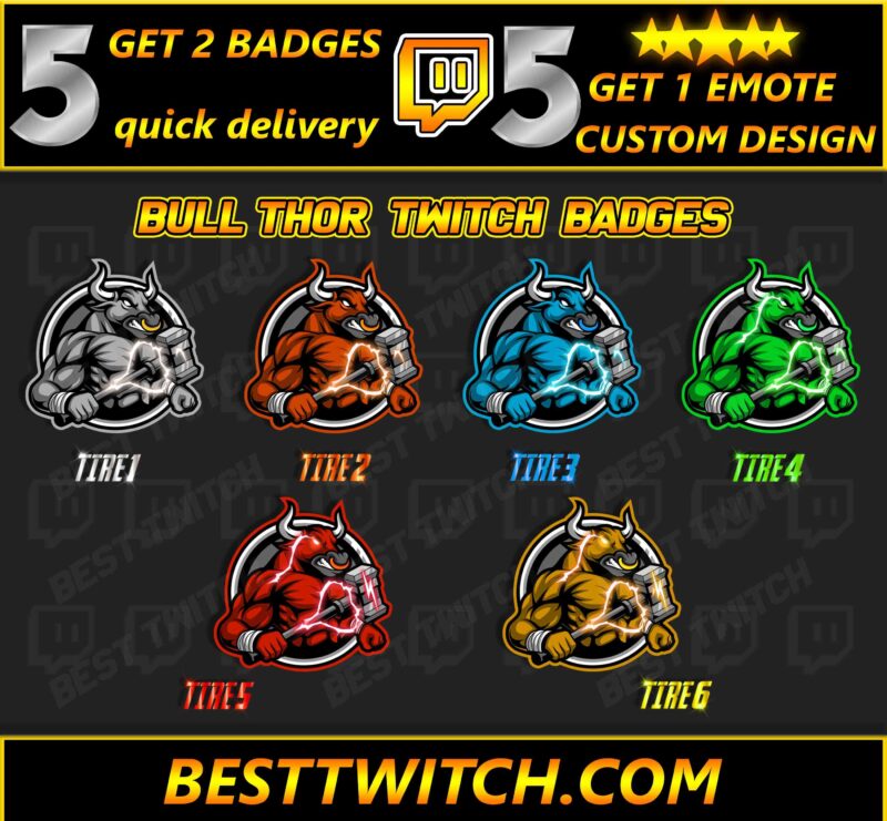 Bull Thor Twitch Sub Badges 6 Tier Color Set | Custom Gaming