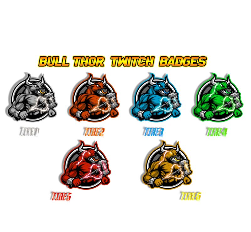 Bull Thor Twitch Sub Badges 6 Tier Color Set | Custom Gaming