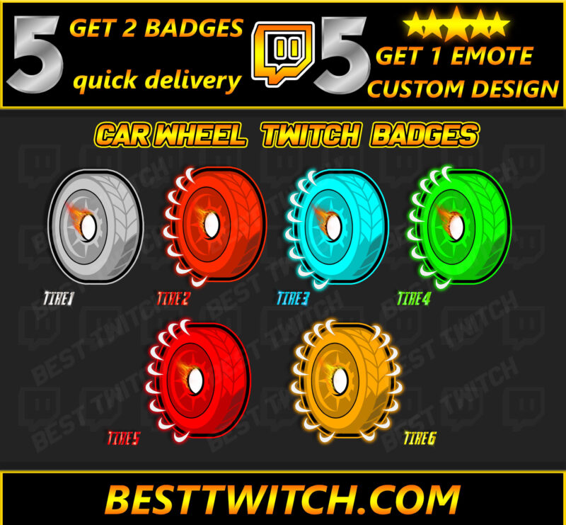 Car Wheel Twitch Sub Badges Custom Tire Subscriber Badges