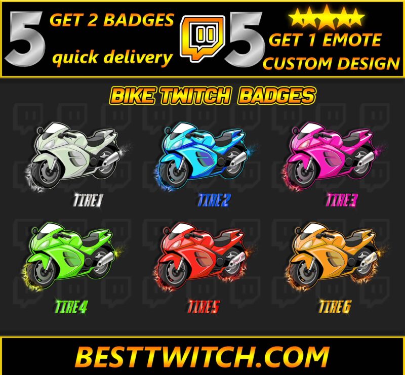 6 Tier Motorcycle-Themed Subscriber Loyalty Badges for Streamers